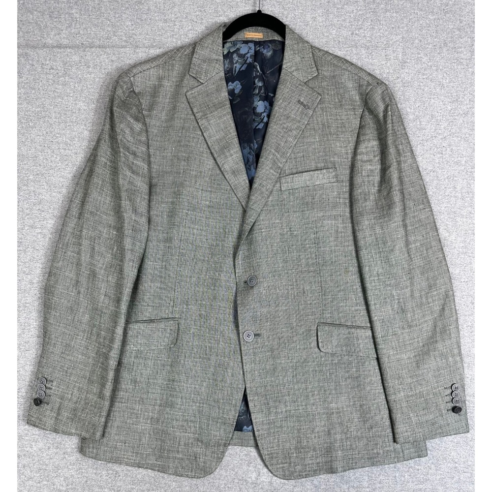 J Abboud Linen Blazer 44R Grey Slim Italian Fabric Viscose Spandex Nova Fides